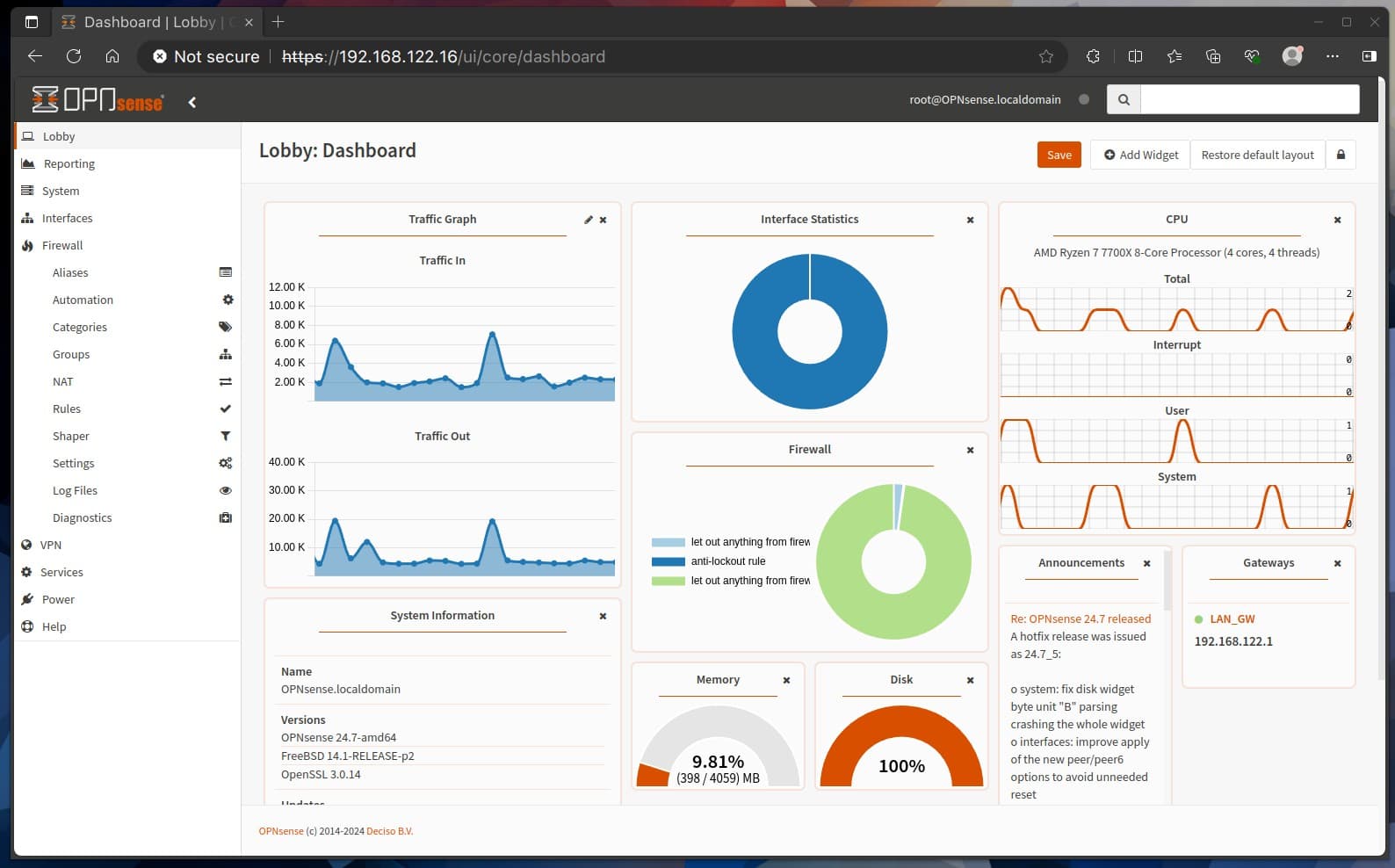 Dashboard PfSense